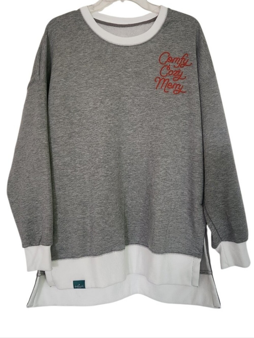 Oversized Grey Hallmark Christmas Crewneck Sweater with Contrast Trim Sz Large